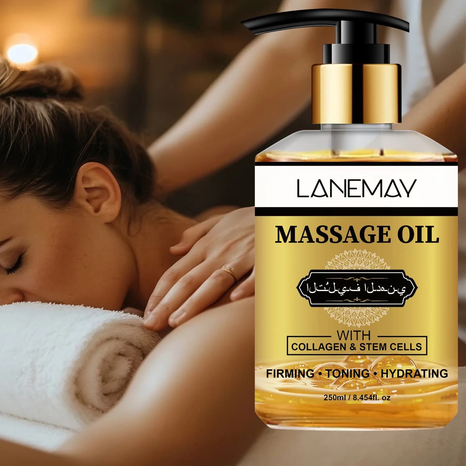 L'huile de massage contenant du collagène resserre et hydrate la peau, soulage la tension musculaire et réduit le stress pour la relaxation