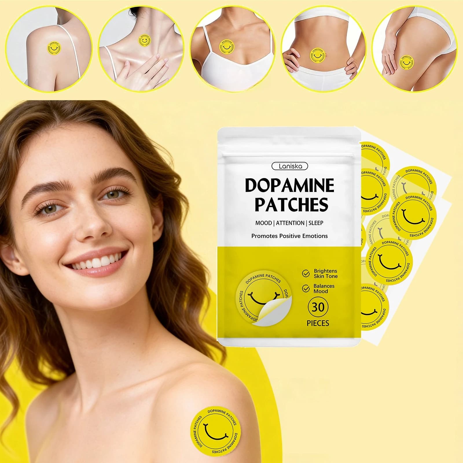 Patchs de Dopamine : Boost de Vitalité, Amélioration Instantanée de l'Humeur et de la Concentration, Soin Corporel Bien-être