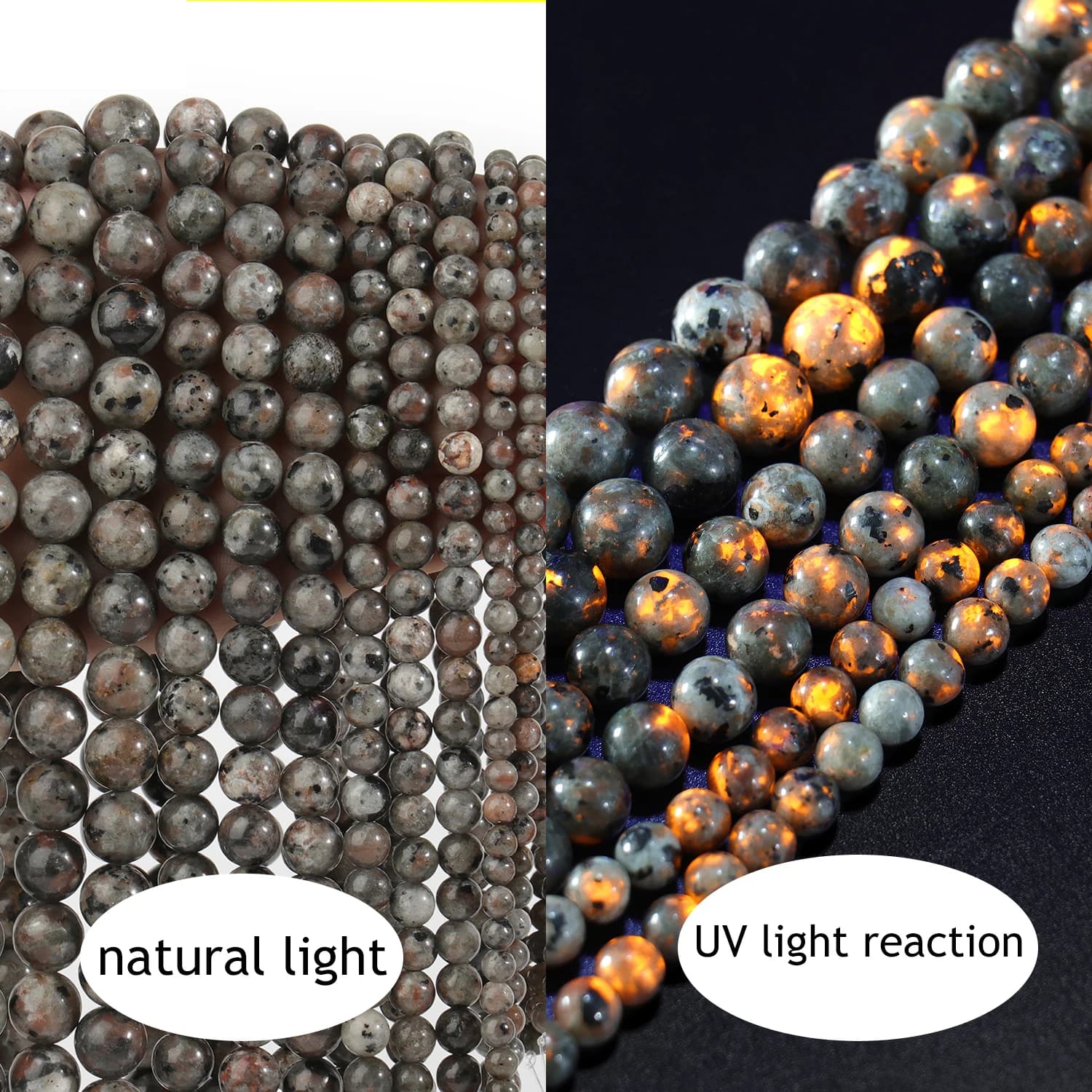 Perles rondes en pierre naturelle de flamme Yooperlite