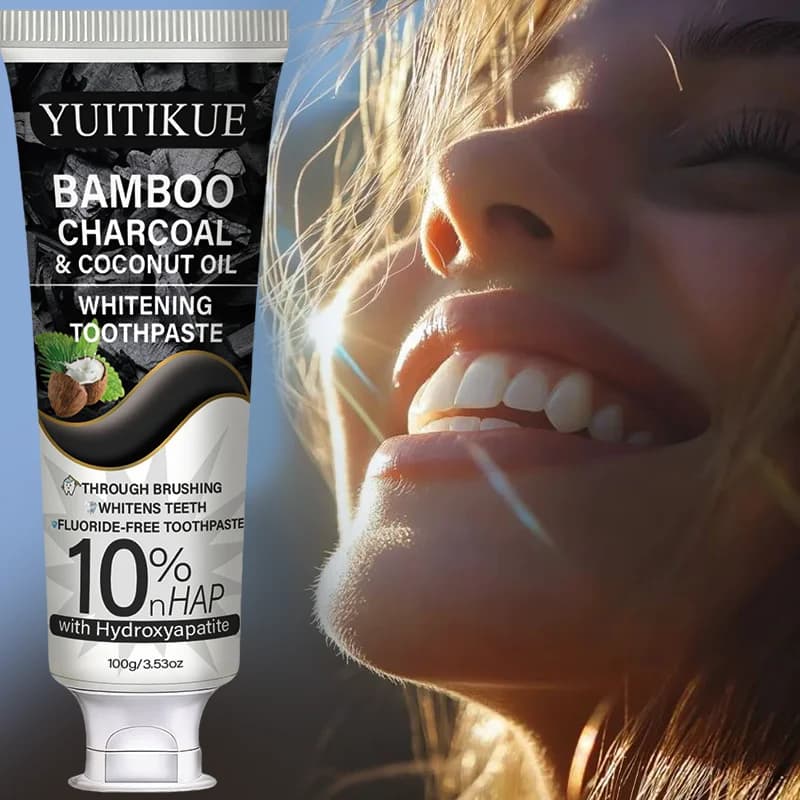 Dentifrice blanchissant au charbon de bambou et à l'huile de coco YUITIKUE | 10% nHAP Hydroxyapatite | Sans fluor 100g