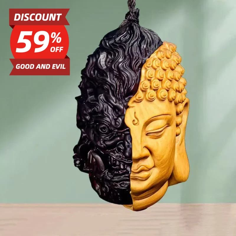 Diable Satan bouddha divinité tête sculptée en bois massif homme cadeau merveilleux Statue sculptée origine jaune Statue en bois