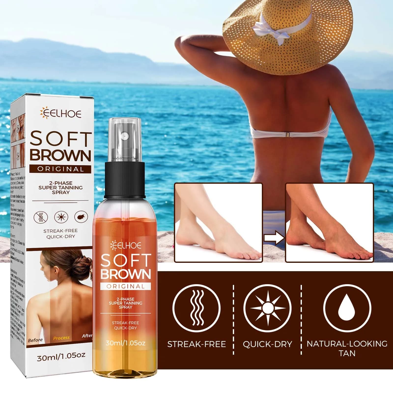Spray autobronzant, bronzant naturel doux et Antique