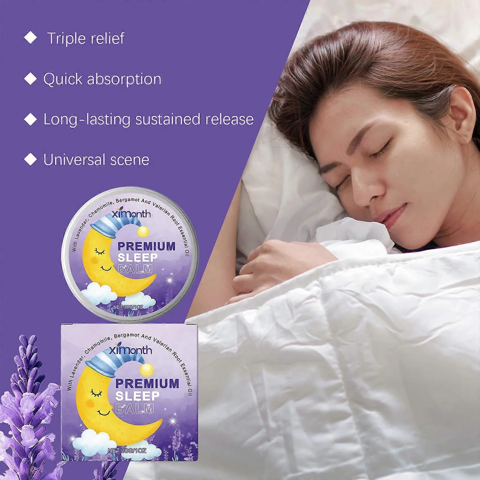 Baume de Sommeil Premium 30g – Formule Naturelle Lavande & Camomille, Absorption Rapide, Doux pour la Peau, Idéal Voyage pour la Relaxation