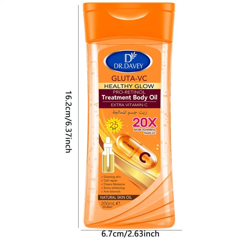 200ml DR.DAVEY GLUTA-VC BODY OIL L'huile de soin de la peau hydrate et nourrit la peau, huile essentielle pour tout le corps en grand volume.