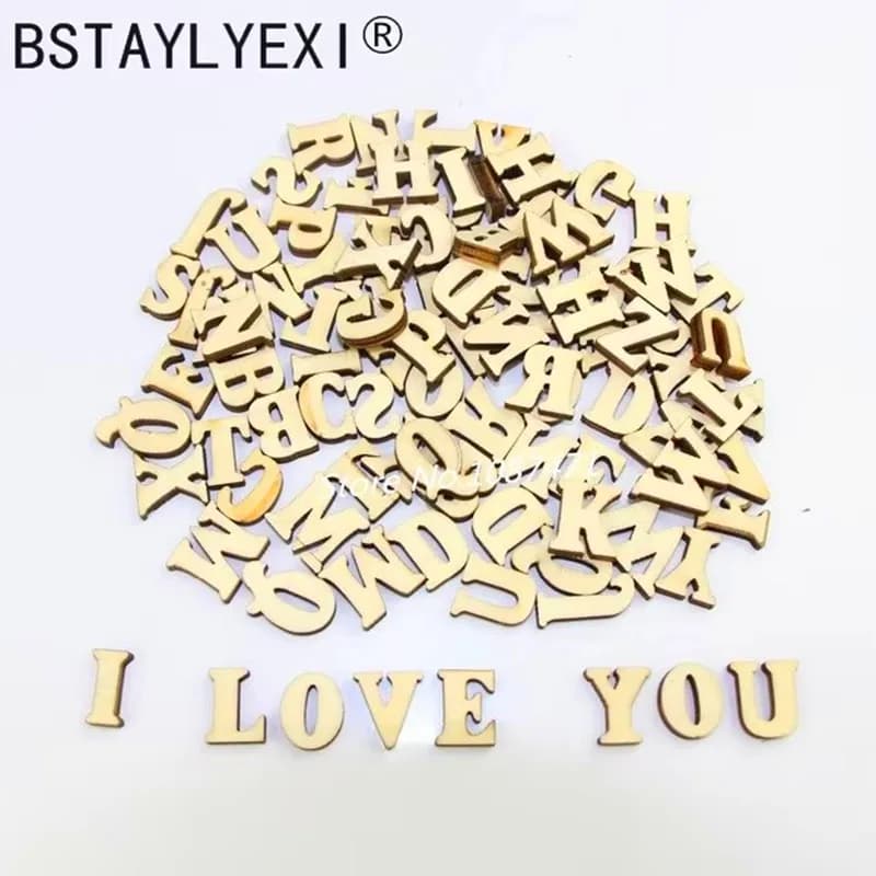 104 pièces lettres de l'alphabet anglais complètes chiffres en bois artisanat décoration de la maison Alphabet mariage anniversaire Figurines Miniatures
