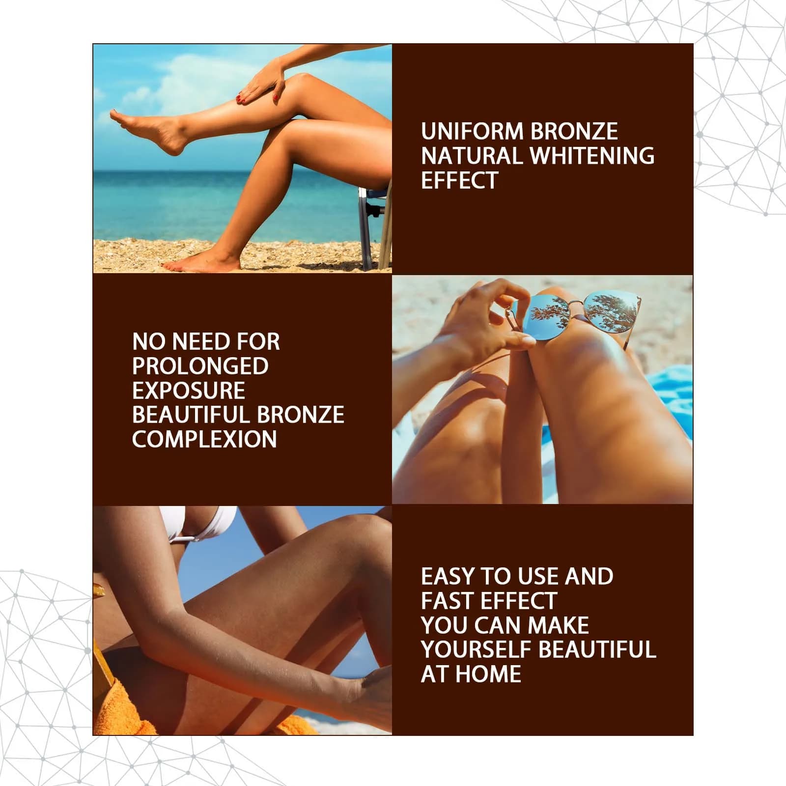 Spray autobronzant, bronzant naturel doux et Antique