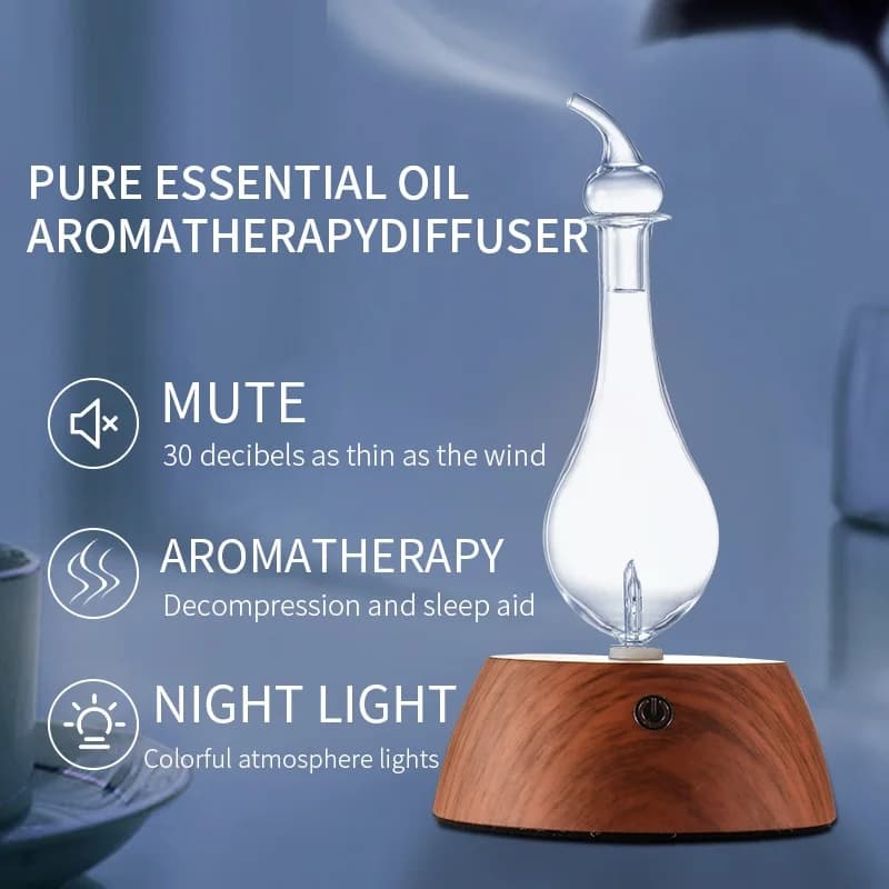Diffuseur d'huile essentielle sans eau de 50ML, Mini nébuliseur pur, aromathérapie, bois et verre, diffuseurs d'arômes domestiques, veilleuse colorée