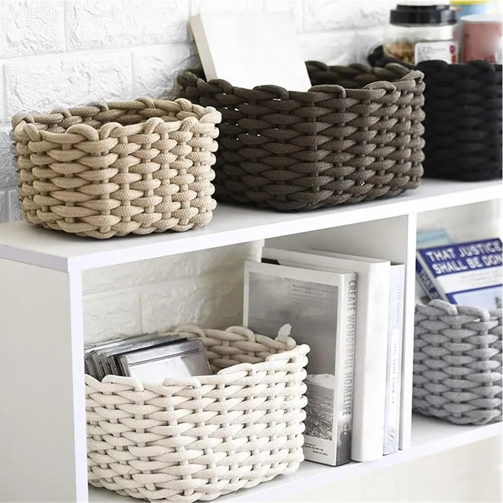 Panier de rangement rectangulaire multifonctionnel en corde épaisse tressée pour organiser et stocker divers articles et collations ﻿