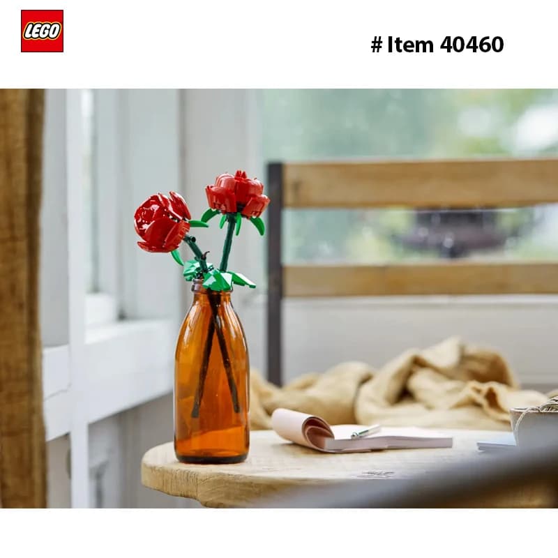 LEGO 40460 Roses-filles et garçons, 8 ans et plus – Roses artificielles, fausses pour la décoration et l'exposition de la maison – Idée cadeau pour les amateurs de plantes et de fleurs