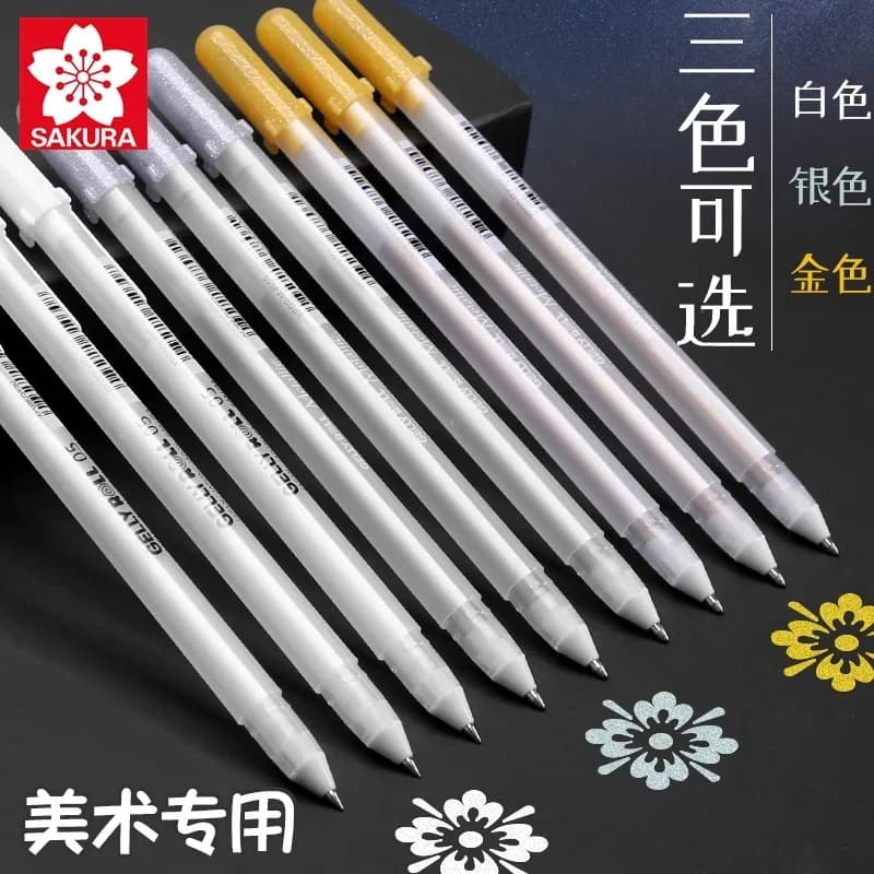 Sakura 3 pièces Gelly Roll stylo à surbrillance classique stylo à encre Gel stylo blanc brillant surbrillance marqueur de croquis doré argent mettant en évidence
