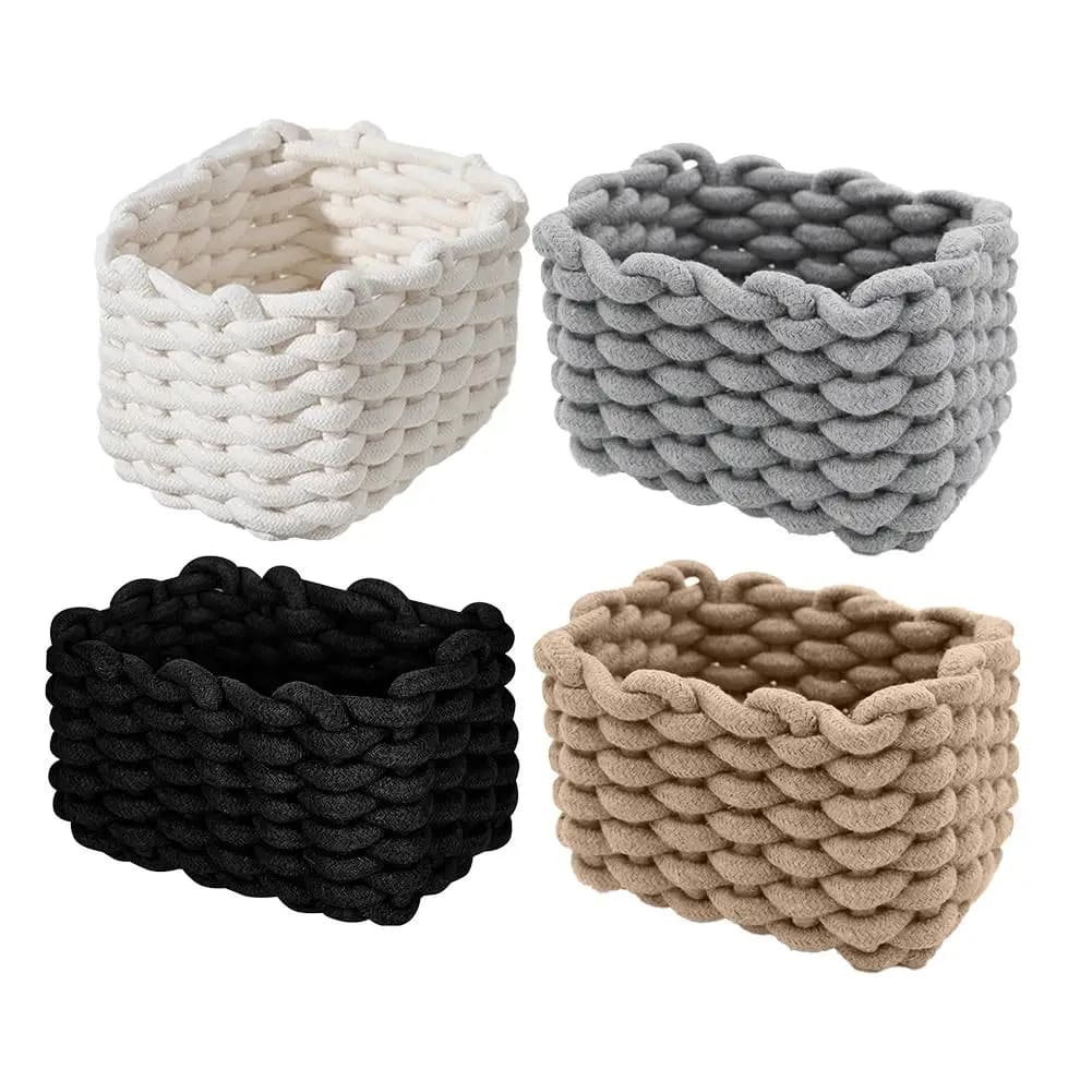 Panier de rangement rectangulaire multifonctionnel en corde épaisse tressée pour organiser et stocker divers articles et collations ﻿