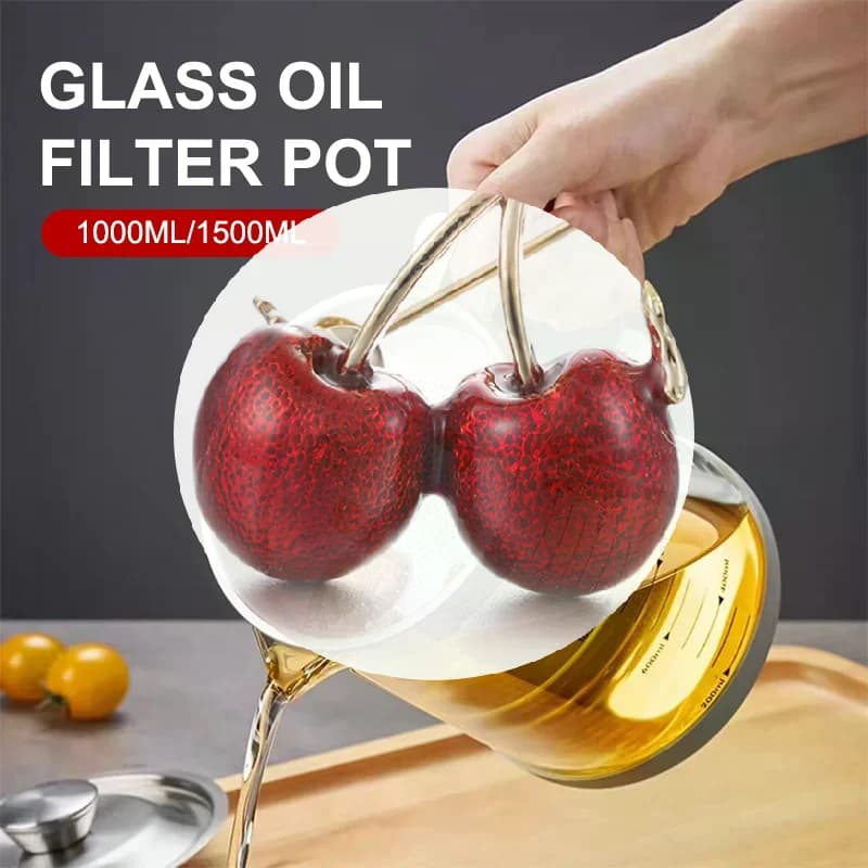 Crépine d'huile en verre et acier inoxydable, 1l/1,5 l, récipient, pichet, boîte de rangement avec filtre, Pot d'huile de cuisson pour outils ménagers de cuisine