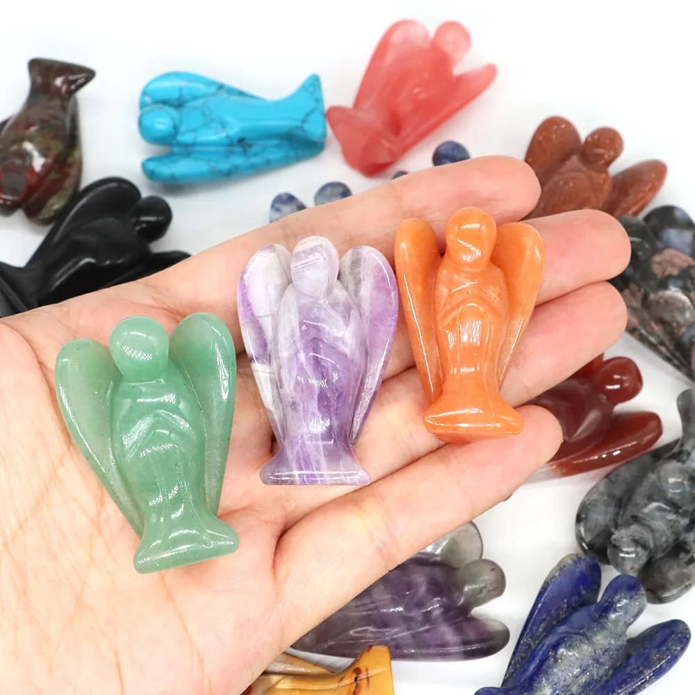 Statue d'ange gardien de 1.5 pouces, pierre naturelle, améthyste, cristal, gemme sculptée à la main, guérison Reiki, artisanat, décoration de la maison, cadeau d'amour