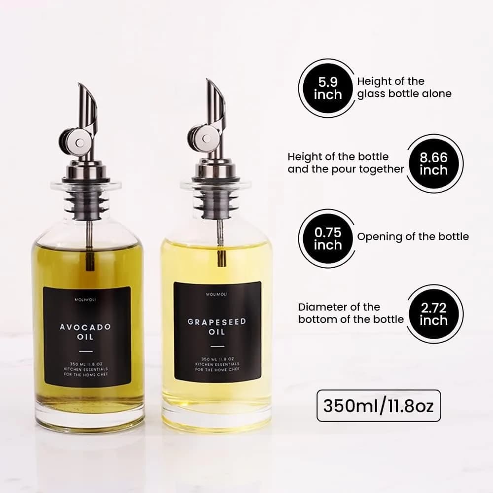 Distributeur d'huile et de vinaigre avec bec en métal, Pot d'huile anti-fuite, récipient d'assaisonnement, distributeur de bouteilles en verre de cuisine
