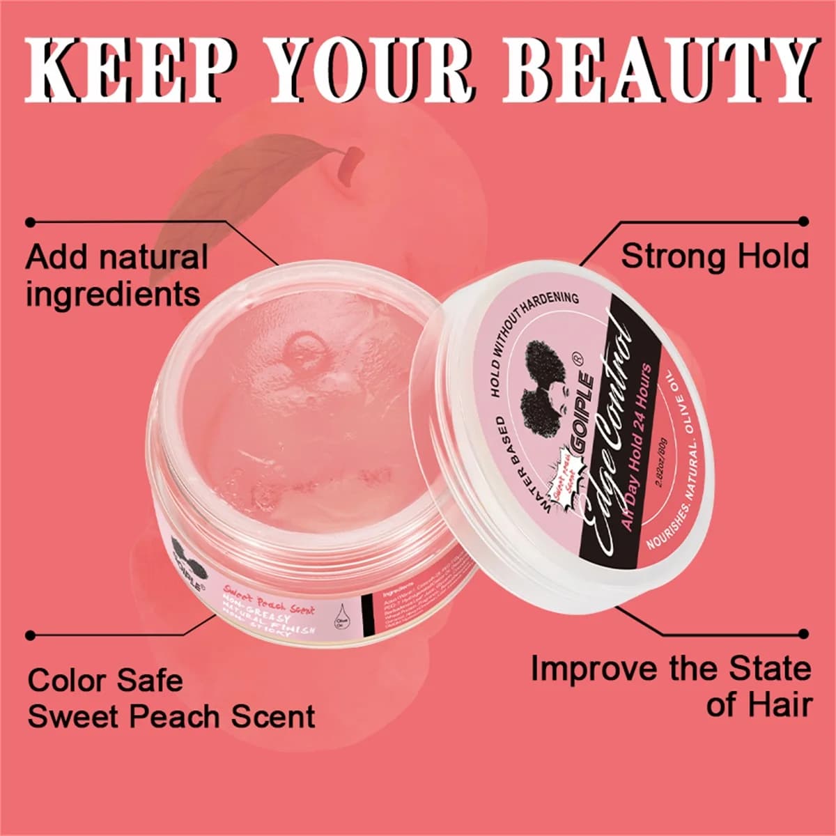 GOIPLE Crème Gel Coiffante à Base d'Eau aux Huiles d'Olive, Parfums Naturels de Fruits, Fixation 24h pour Femme