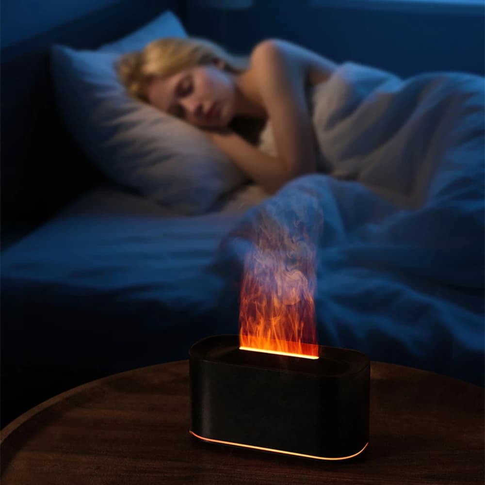 Diffuseur d'huiles essentielles de flamme, humidificateur diffuseur de flamme colorée, diffuseur d'huiles essentielles silencieux à 7 lumières de couleur avec arrêt automatique