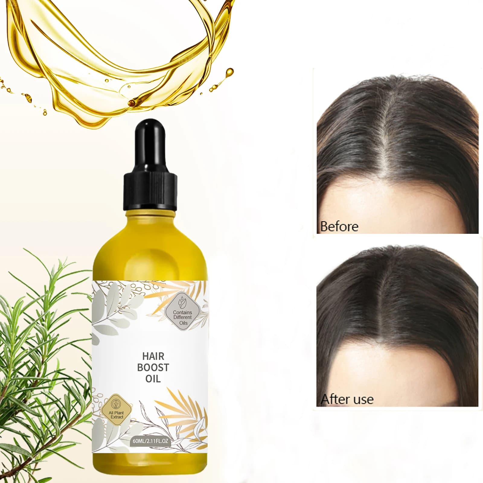 Huile de croissance des cheveux, 2 pièces, 60ml, plus épaisse, prévient la perte de cheveux, avec huiles de romarin et de ricin, Booster du cuir chevelu pour l'amélioration quotidienne