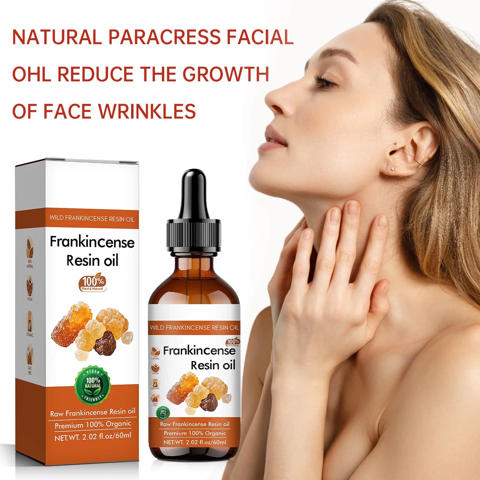 Huile pour le visage à la résine d'encens biologique 60 ml - Formule 100% pure et brute, favorise le lissage de la peau, hydrate en profondeur et apaise.