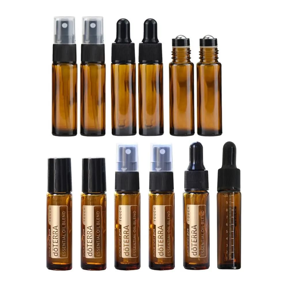 Bouteille d'huile essentielle en verre optique ambré, d'extraction à rouleau, vaporisateur de parfum, d'extraction compte-gouttes, sous-bouteille de voyage, doterra, 10ml, 2 pièces