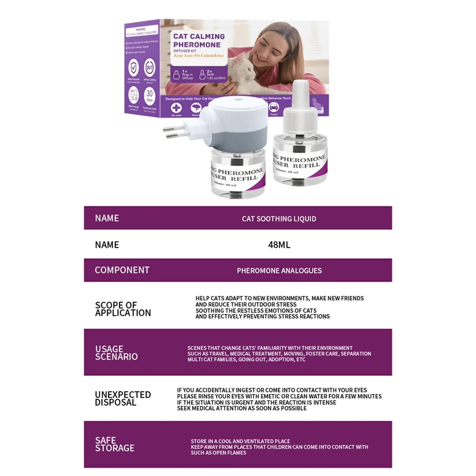 Diffuseur apaisant pour animaux de compagnie avec 2 liquides apaisants 3 en 1, phéromones pour animaux de compagnie, soulagement du stress, réduction de l'anxiété, réduction de l'agressivité, aboiemen