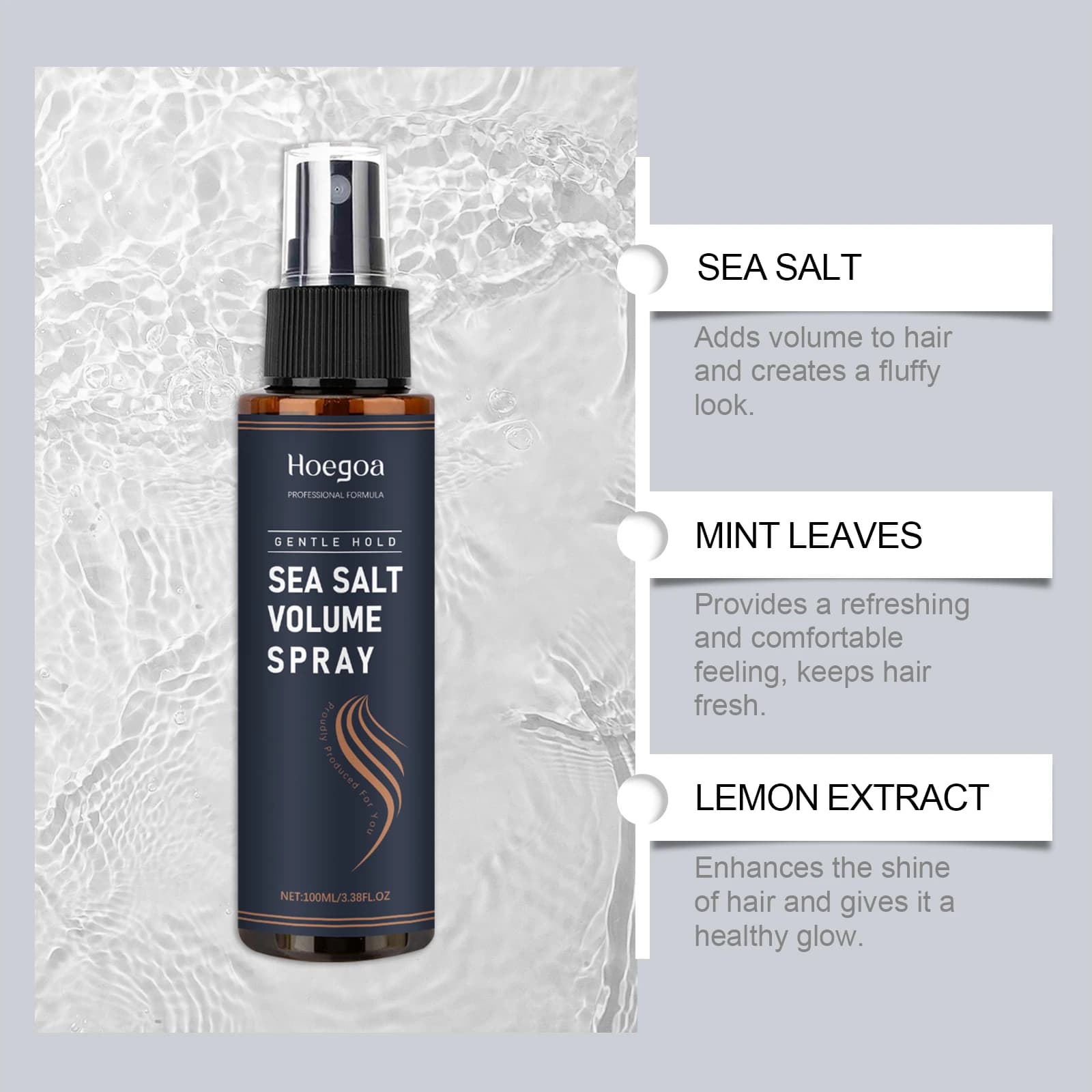 Spray Coiffant au Sel Marin Naturel – Contrôle du Sébum, Élimine les Odeurs, Hydratant, Sublime la Brillance, Non Gras, Effet Volumisant