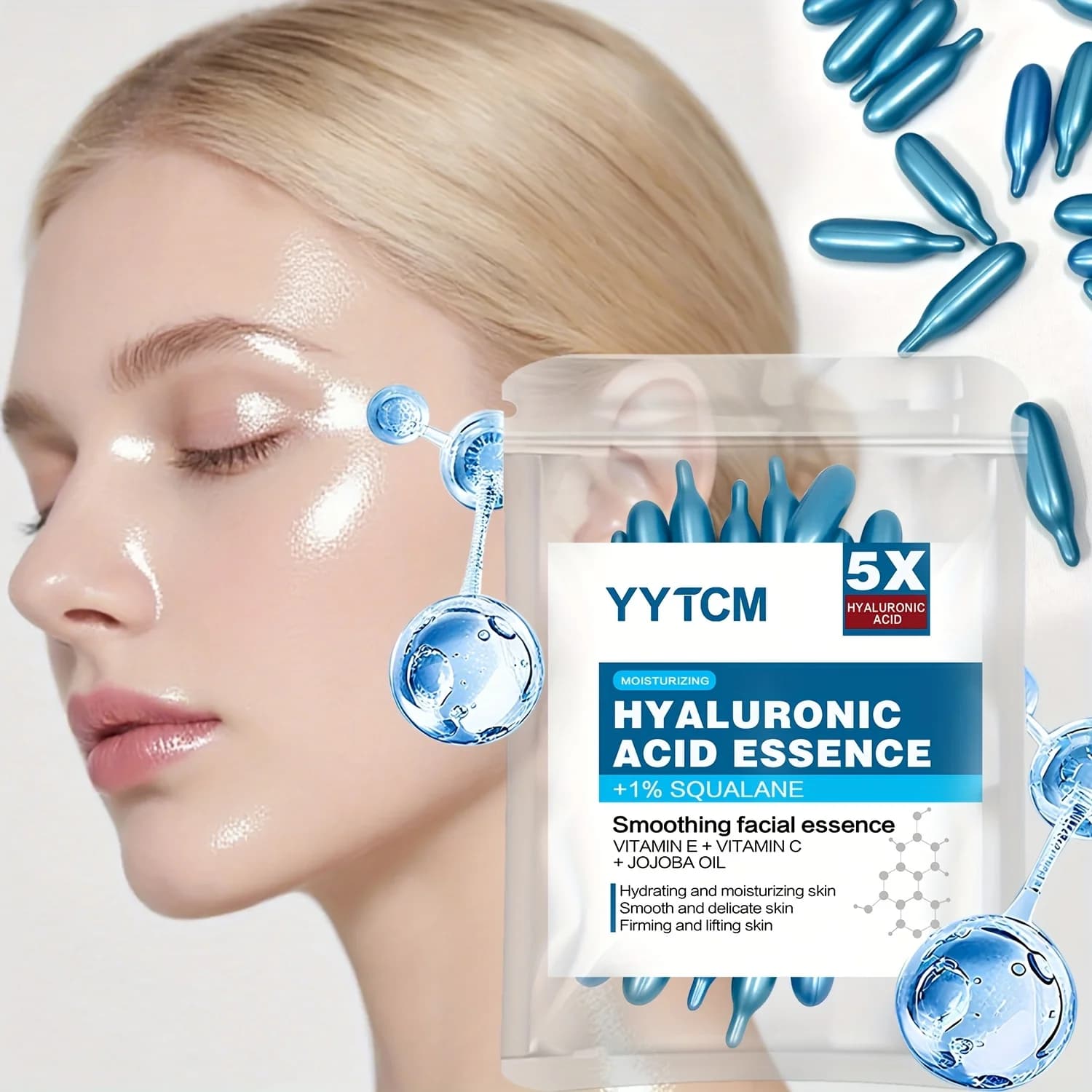 Essence de capsule hydratante profonde d'acide hyaluronique, essence cutanée hydratante et éclaircissante (0,4 g x 30 capsules)/sac -1 sac