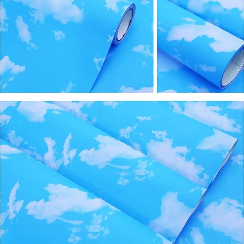 Papier peint auto-adhésif en PVC pour plafond, nuages blancs, ciel bleu, fleurs, résistant à l'humidité, pour chambre à coucher, dortoir universitaire