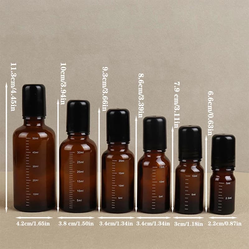 1 pièce – Flacons roll-on vides en verre brun de 5 ml, 10 ml, 15 ml, 20 ml, 30 ml, 50 ml avec bille roulante pour parfum, huiles essentielles et liquides