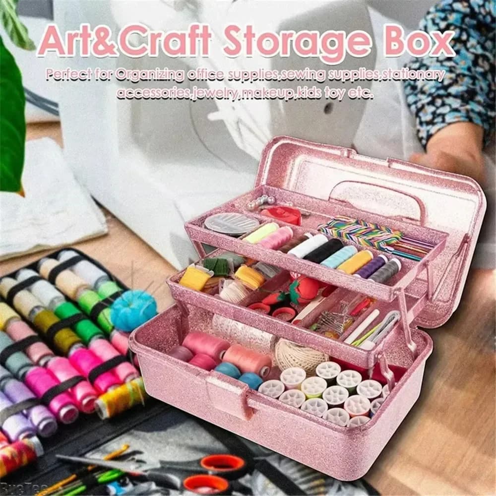 Boîte de rangement à main pliable à 3 couches, boîtes d'accessoires de cosmétiques de beauté à paillettes avec poignée, boîte à outils de maquillage de grande capacité pour usage domestique