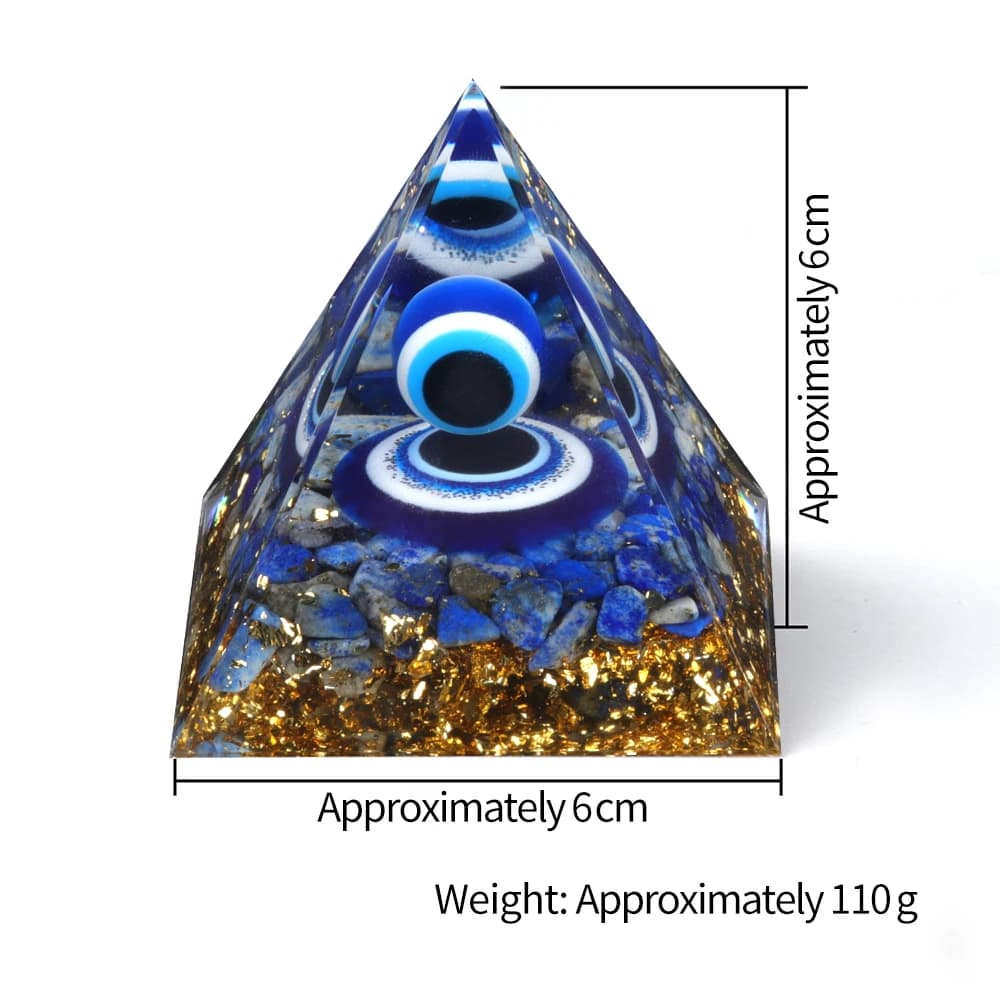 Pyramide œil du diable en cristal, pierre concassée naturelle, Lapis Lazuli, résine tombante, décoration de bureau pour la maison et le bureau, artisanat 6x6cm