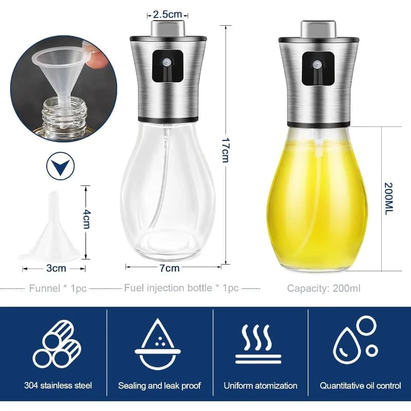 Pulvérisateur d'huile pour la cuisson, pulvérisateur d'huile d'olive de 200ML, flacon pulvérisateur d'huile en acier inoxydable, Gadgets de cuisine portables