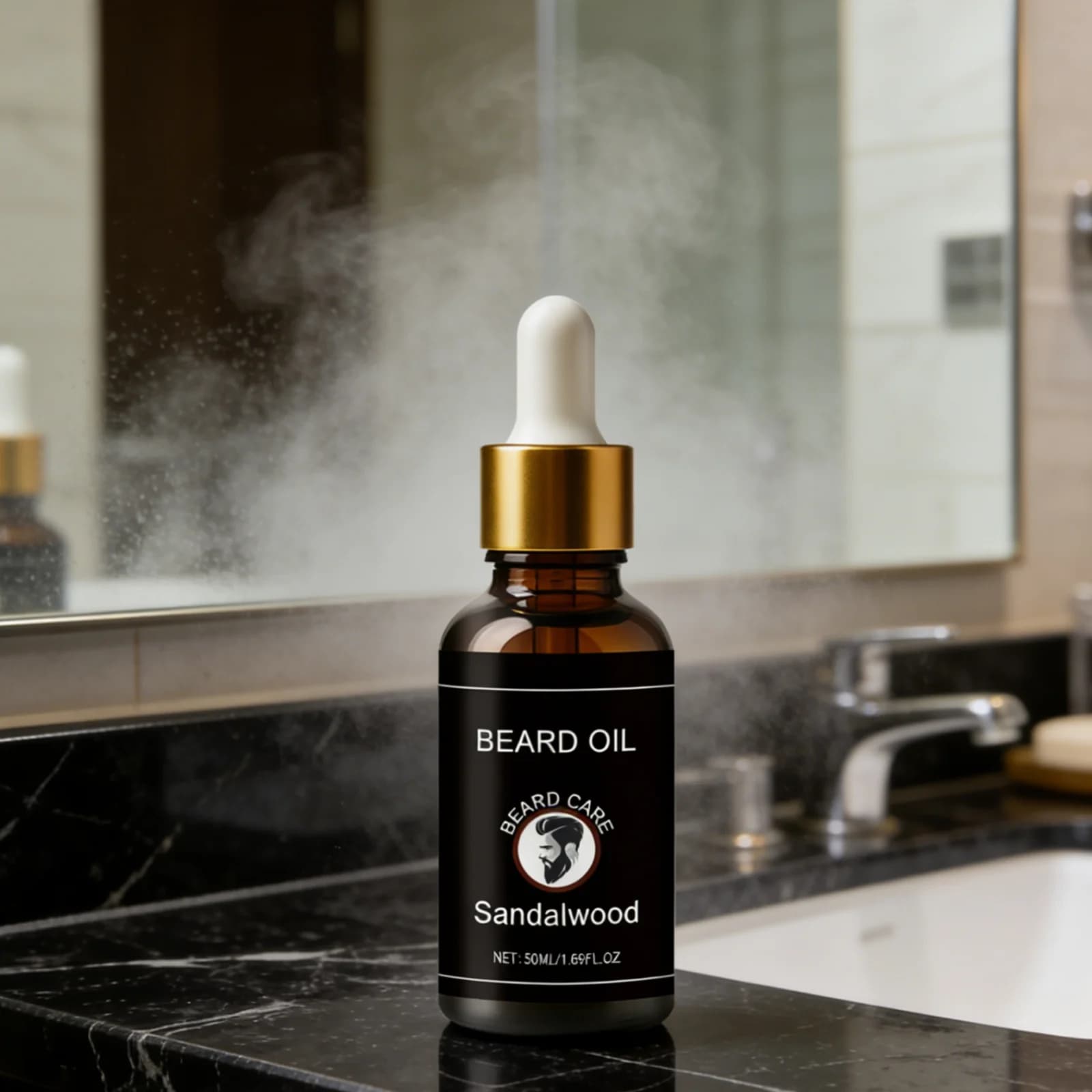 Huile à barbe au bois de santal pour homme – Brillance
