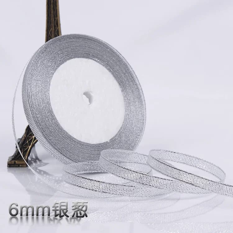 (25 mètres/rouleau) ruban à paillettes métalliques or argent 6mm pour emballage cadeau de fête d'anniversaire de mariage matériel d'artisanat fait à la main bricolage