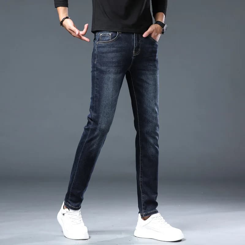 Jeans pour hommes automne printemps haut de gamme à la mode coupe ajustée pantalon moulant tout assorti lavé 2025