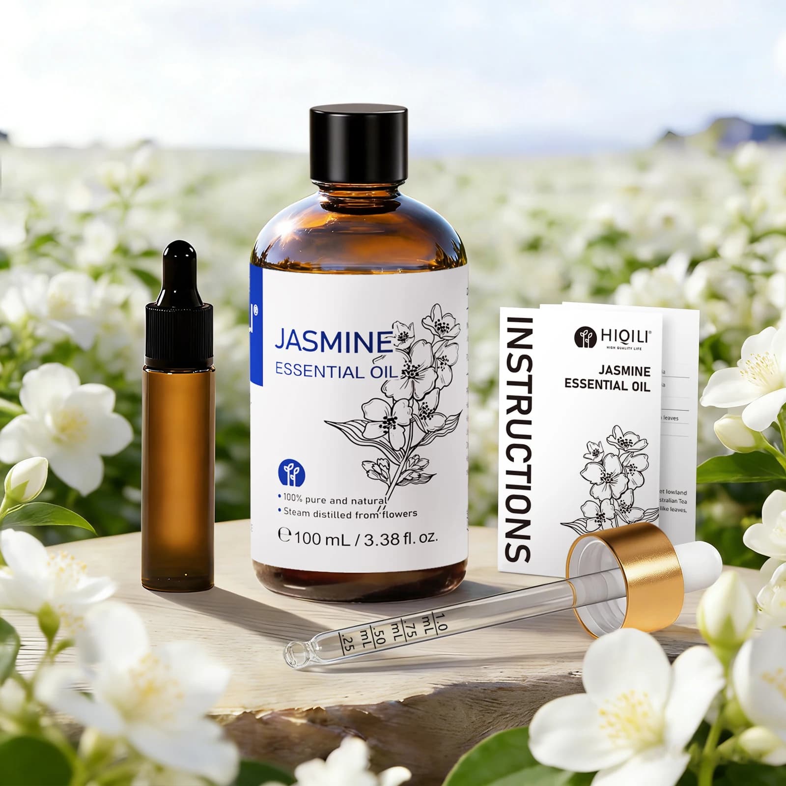 HIQILI Huile essentielle de jasmin 10/30/100/500 ml, parfum pour véhicule, humidificateur/diffuseur, huile essentielle de jasmin 100% naturelle