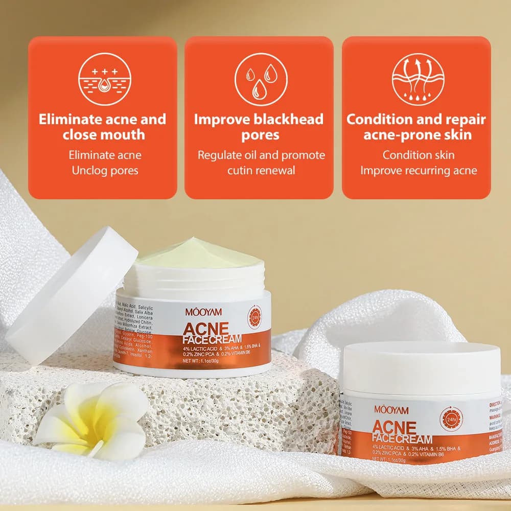 Crème Visage Anti-Acné aux Herbes, Gel Améliorant l'Acné, Atténue les Cicatrices d'Acné, Resserre les Pores, Élimine les Pores Dilatés et les Boutons, Illumine le Teint