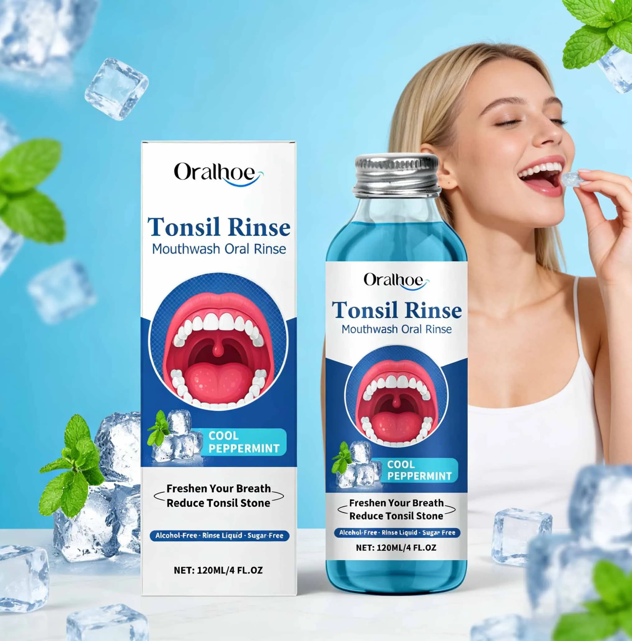 Bain de bouche ORALHOE 120 ml – Élimine les résidus alimentaires, la mauvaise haleine, réduit les calculs amygdaliens, élimine les odeurs, soin buccal