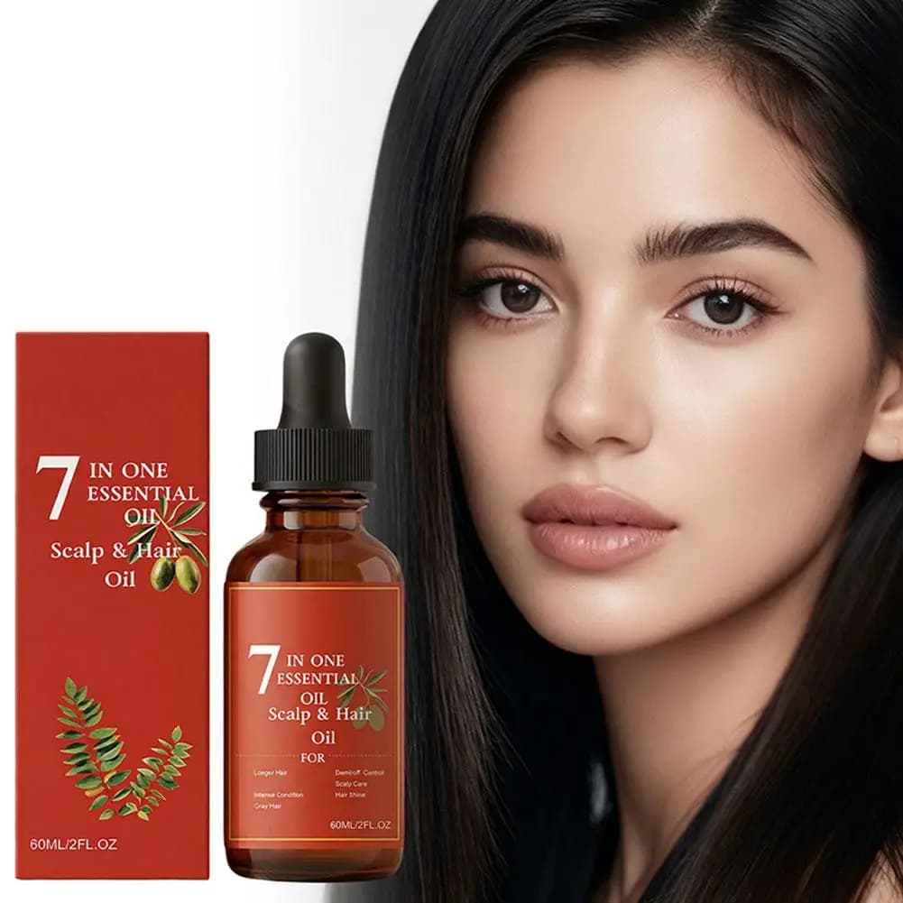 1-5X 60ml Huile essentielle 7-en-1 pour le cuir chevelu et les cheveux – Traitement nourrissant pour des cheveux plus longs, plus forts et brillants, anti-chute de cheveux
