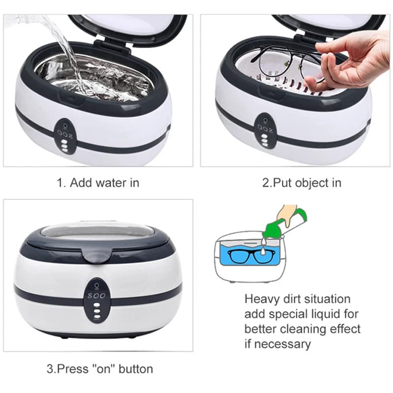 Nettoyeur à ultrasons ultra sonique, appareil de nettoyage pour bain, protège-dents, bijoux, montres, lunettes, rasoir, livres dentaires