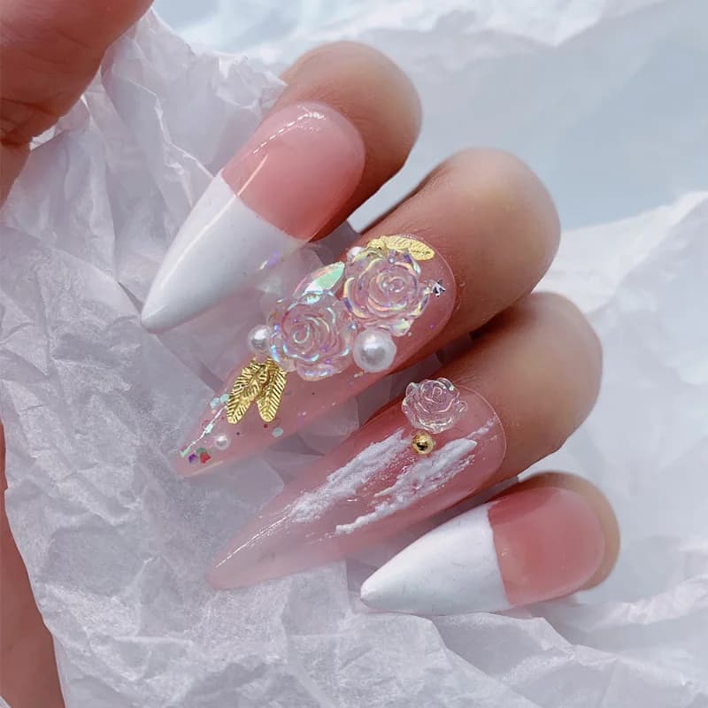 6 grilles noir Rose 3D Nail Art décoration des ongles blanc