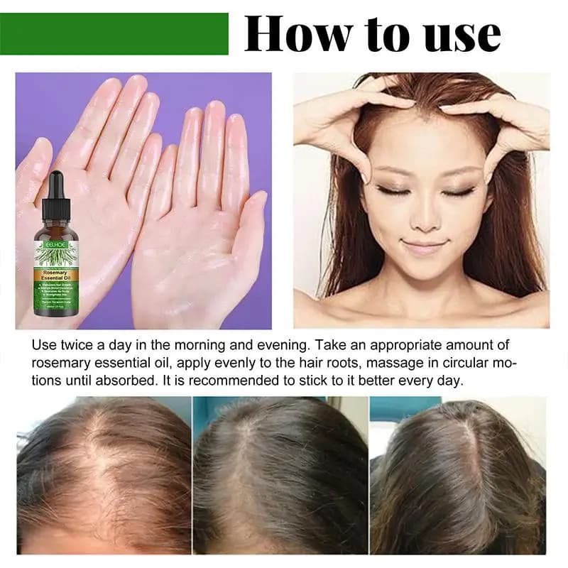Huile essentielle de romarin pour la croissance des cheveux, anti-frisottis, sérum pour cheveux lisses, anti-chute de cheveux, beauté