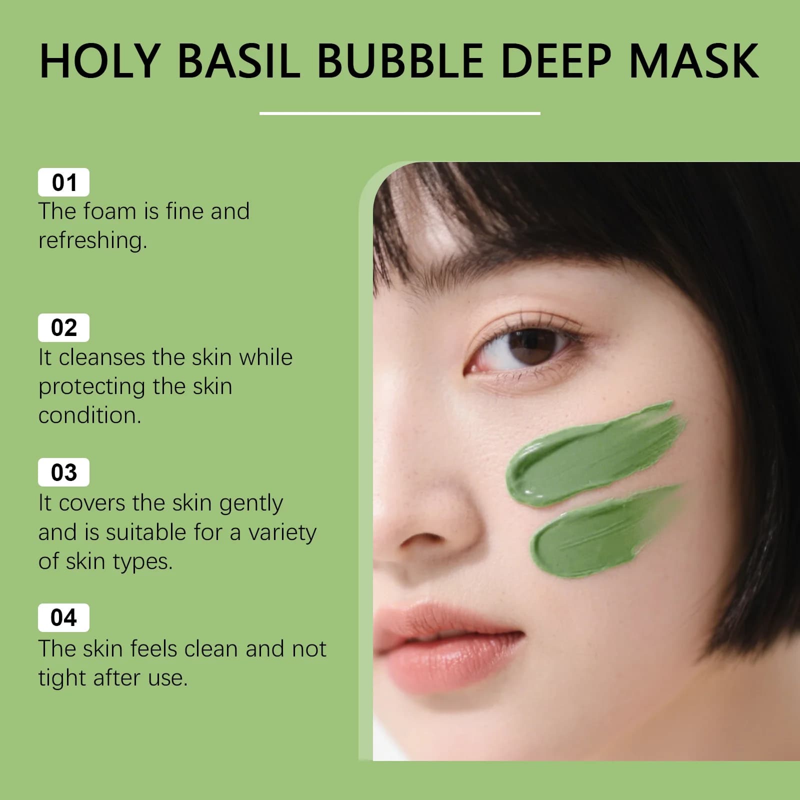 Masque Nettoyant Moussant au Basilic Exfoliant Anti-Points Noirs Resserre les Pores Hydratant Contrôle du Sébum Lissage