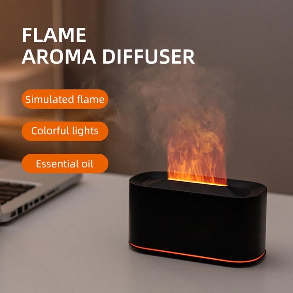 Diffuseur d'huiles essentielles de flamme, humidificateur diffuseur de flamme colorée, diffuseur d'huiles essentielles silencieux à 7 lumières de couleur avec arrêt automatique