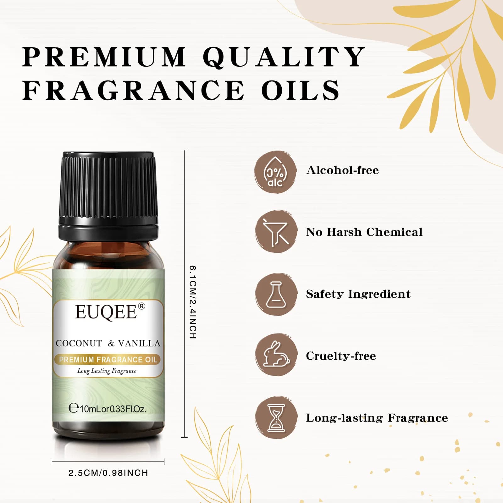 EUQEE 10ML noix de coco et vanille gomme à bulles huile parfumée café citrouille tarte bois de cèdre huiles aromatiques Premium pour la fabrication de bougies, savon de bricolage