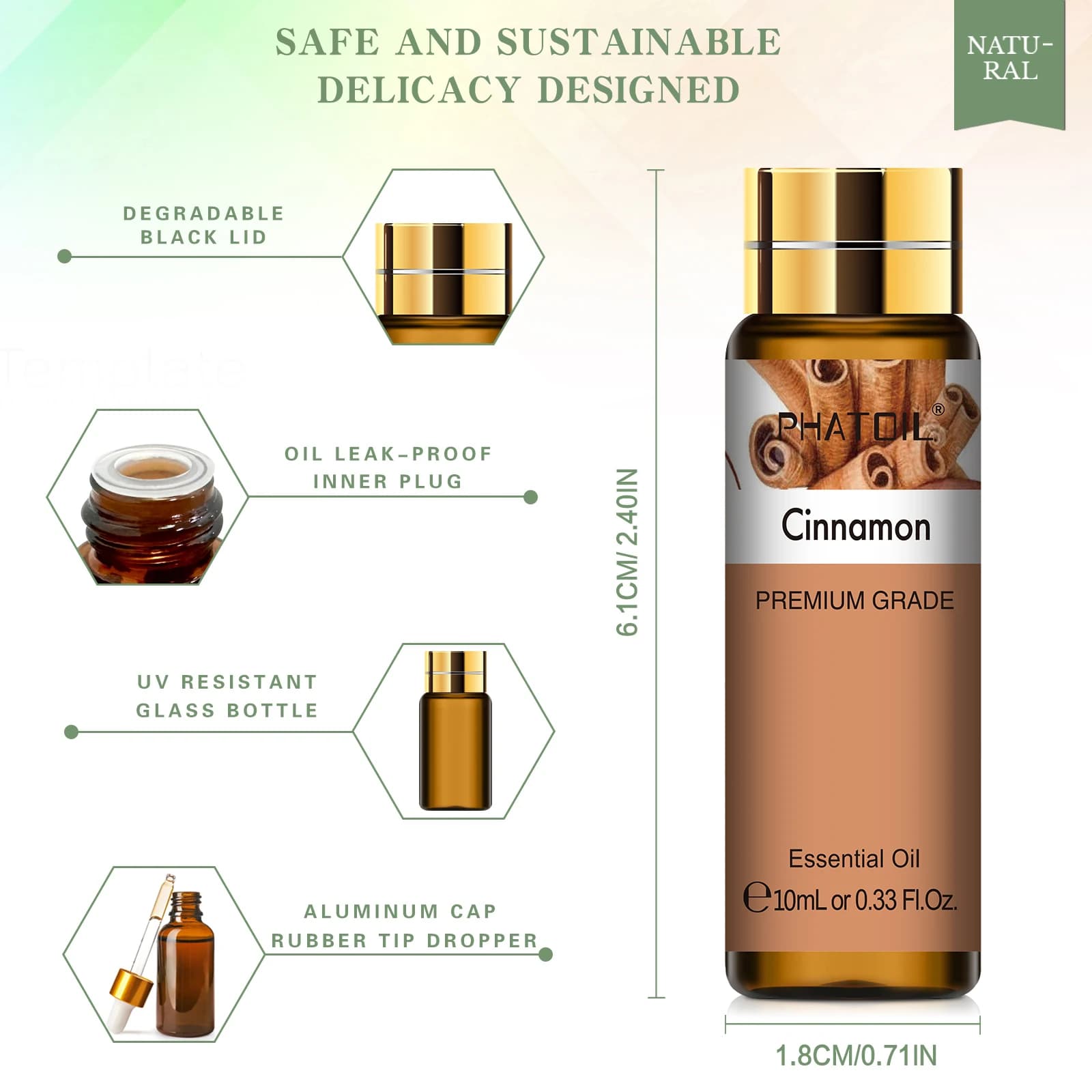 PHATOIL 10ml huiles essentielles de cannelle naturel pur pour diffuseur Massage Spa aromathérapie bougies à bricoler soi-même fabrication de savon