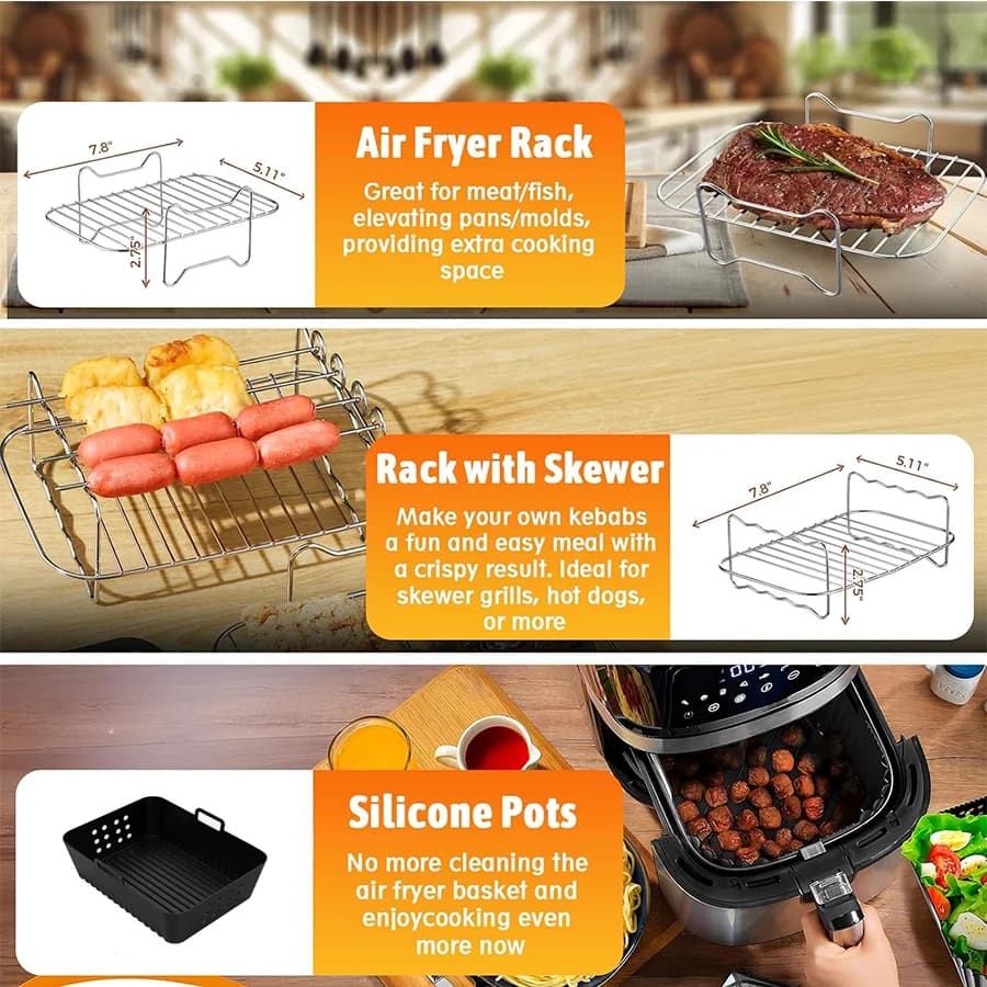 Moule en Silicone pour friteuse à Air, support de gril, ensemble d'ustensiles pour Ninja Double pile XL/Foodi SL400EU, AF300EU/AF400EU 7,5l-9,5l