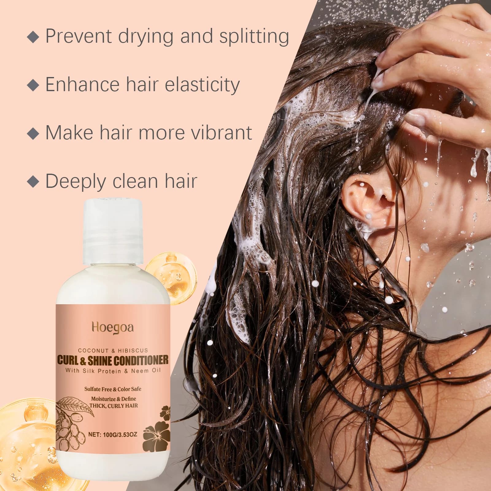 Ensemble shampoing et revitalisant noix de coco – Soin capillaire hydratant pour cheveux bouclés | Contrôle de l'huile Élimination des frisottis Nettoyage du cuir chevelu Lissant
