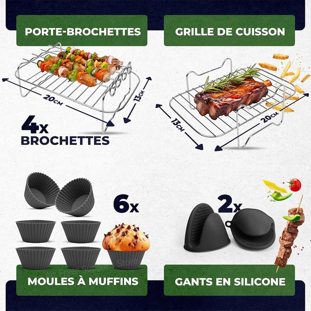 Accessoires de friteuse à Air pour Ninja AF400 AF300 DZ201, supports/papier/gants/tasse de muffins pour friteuse à air double Zone de 7,6 l à 9,5 l