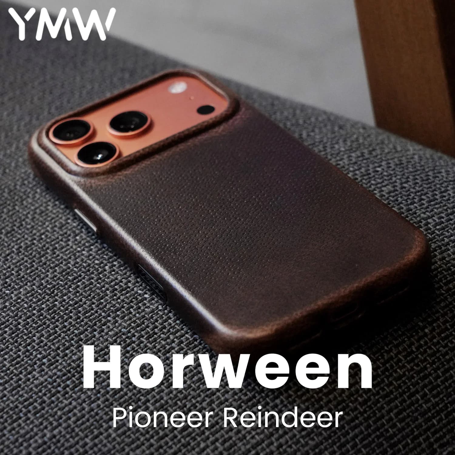 Étui en cuir véritable fait main YMW Horween pour iPhone 17 Pro / 17 Pro Max – Housse de téléphone de luxe en cuir de vachette huilé à effet pull-up pour affaires