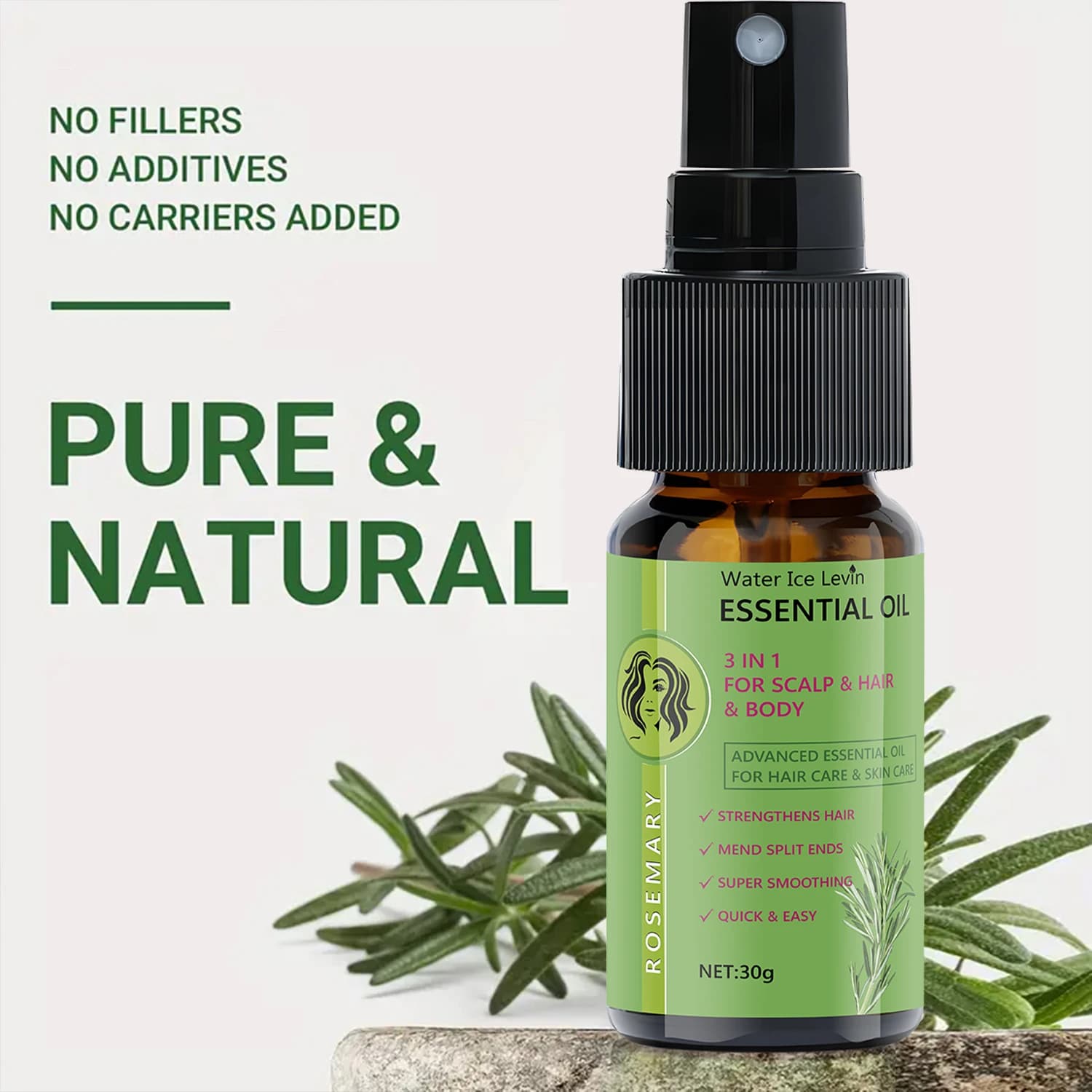 Huile Essentielle de Romarin 3 en 1 pour Cheveux et Cuir Chevelu - Renforce et Lisse, Anti-Frisottis, Nutrition Hivernale, Absorption Rapide